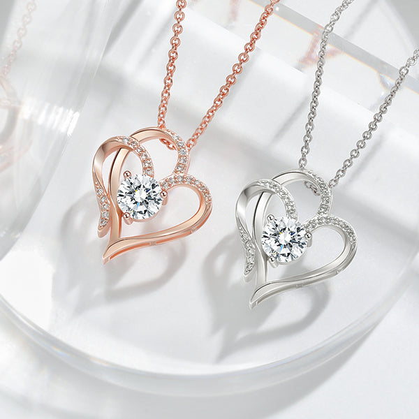 Zircon Double Love Necklace - Rhinestones Heart-shaped Clavicle Chain