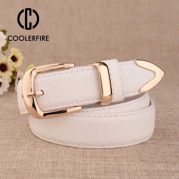 Women Leather Belts - High Quality Gold Buckle for Dress or Jeans