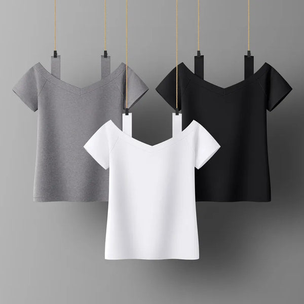 T-shirt Short sleeve Square Collar - Solid Color Women's Top