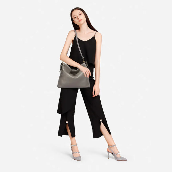 Genuine Leather Grey Shoulder Bag for Casual Use