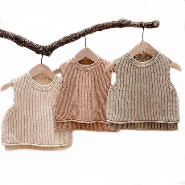 Baby Girls Sweaters: Solid Sleeveless Pullover Vest - Knit Vest Kids Toddler Outerwear