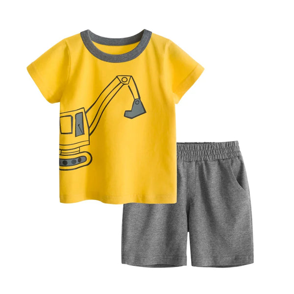 Summer Bliss: Baby Boy 2Pcs Set – Short Sleeve Tee + Pants Outfit