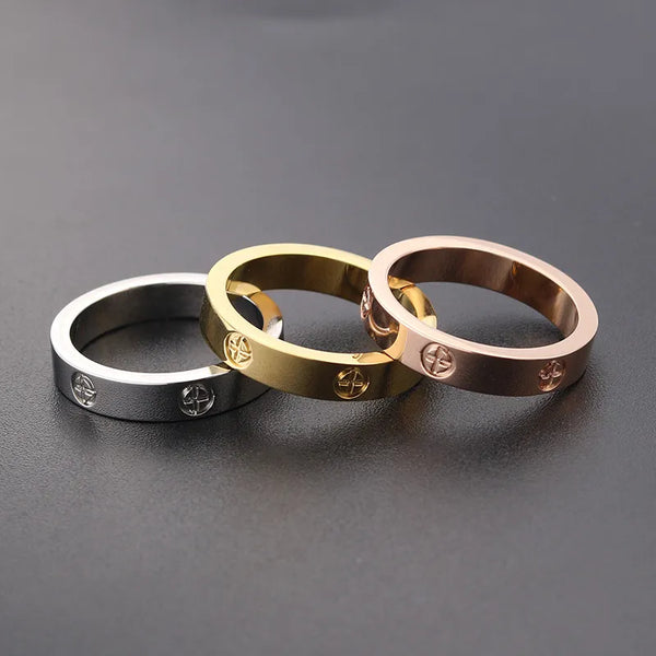 Rose Gold Stainless Steel Love Rings with CZ Crystals