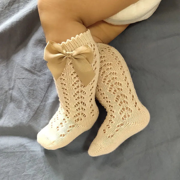 Toddler Spanish Style Bow Cotton Mesh Breathable Socks: Newborn Infant Socks