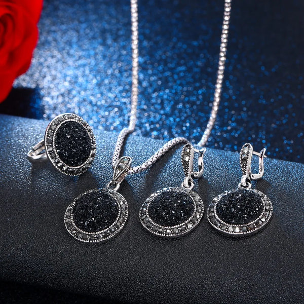 Charm Crystal Jewelry Set - Round Pendant Necklace and Earrings