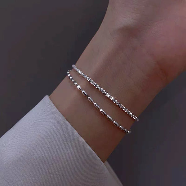 Sterling Silver Double Layer Bracelet Beads Exquisite Simple Women Bracelet Fine Jewelry Accessories