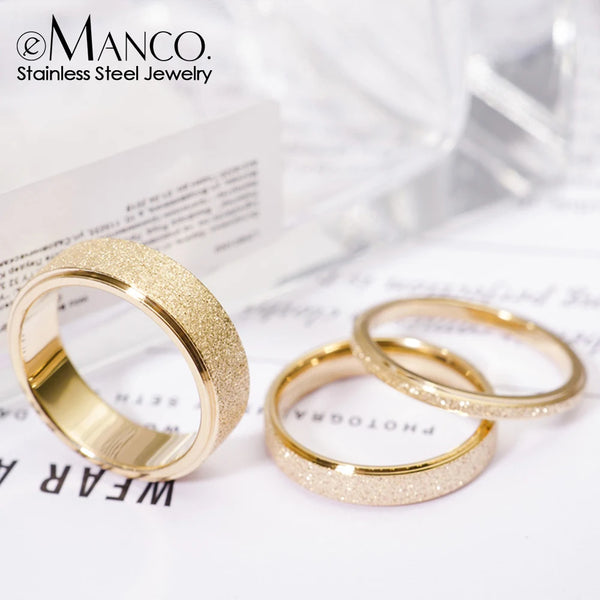 High-Quality Simple Scrub Stainless Steel Women's Rings: 2/3/5MM Width Gold Color