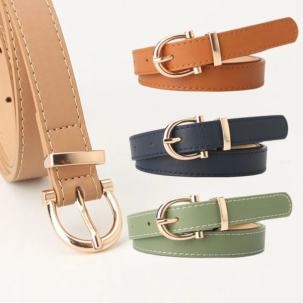 PU Leather Women's Belt - Simple Metal Buckle for Dress, Jeans, and Pants