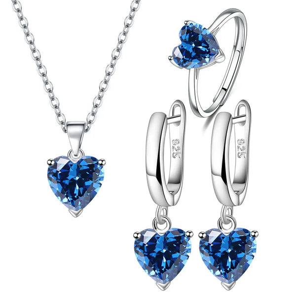 Elegant Zircon Heart Sterling Silver Jewelry Set