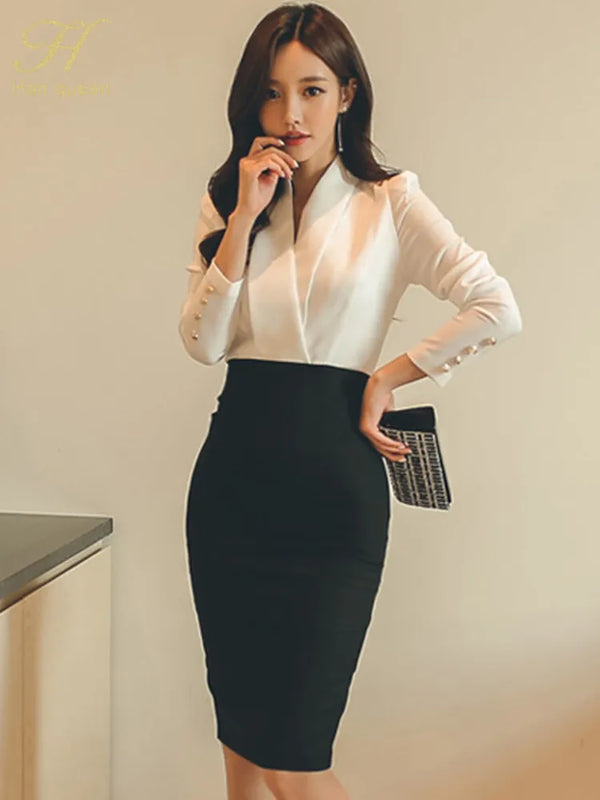 Stitching Bodycon Pencil Dress: Black and White - Office and Parties Dress