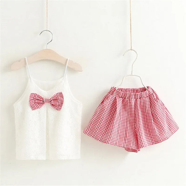 Summer Baby Girls Clothes Sets Lace Vest + Shorts 2Pcs Outfits Cotton Kids Suit For Girls Clothing First Birthday Party Set 2023