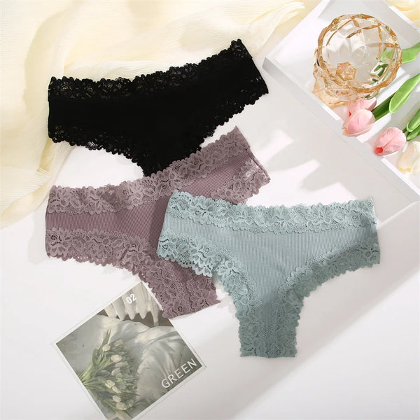 FINETOO 2PCS Women's Cotton Underwear Sexy Lace Floral Panties Low Rise Comfortable lingerie Erotic Seamless Breathable lingerie