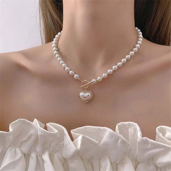 Imitation Pearls Collar Vintage Pendant Necklace - Simple Clavicle Chain