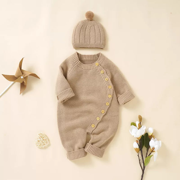 Baby Girls Knitted Rompers: Long Sleeve Onesie Hats Outfits