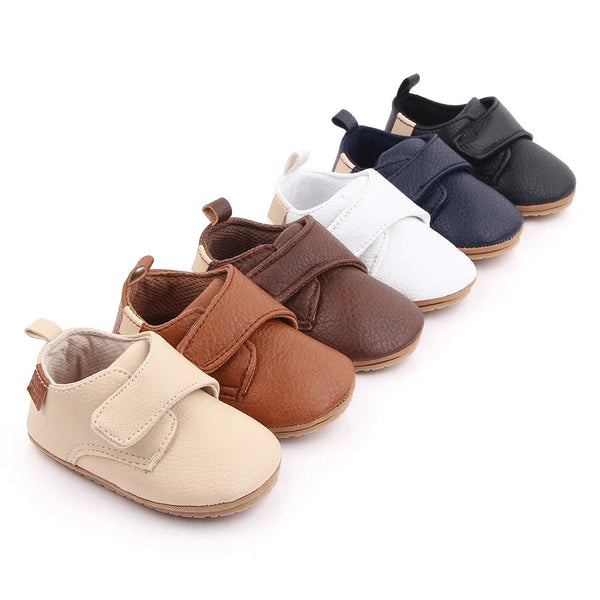 Classic Leather Baby Shoes - Anti-slip Toddler First Walkers with Rubber Sole