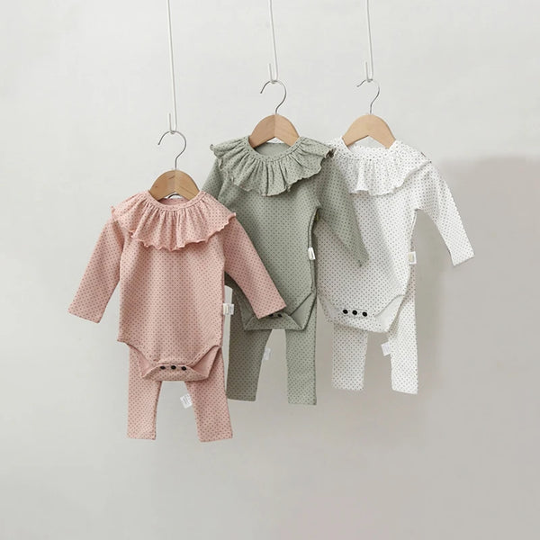 Baby Girl 3-Piece Cotton Homewear Set: Bodysuit, Pants, Bib