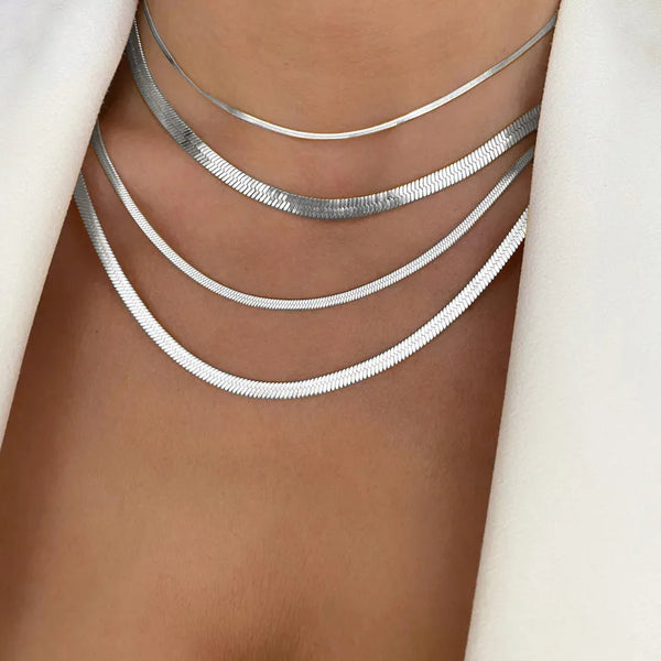 Herringbone Necklace 3-5mm: Stainless Steel Silver Collarbone Chain Choker