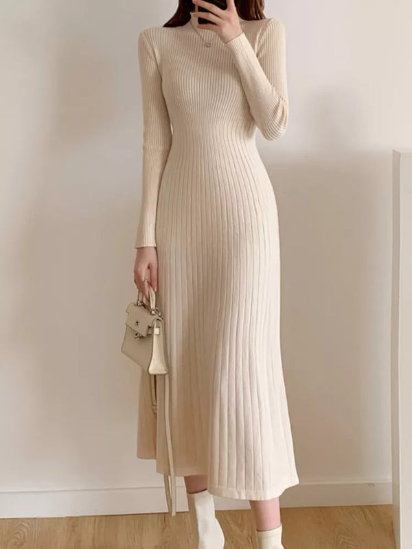 Slim Long Sleeve Knitted Party Midi Dress