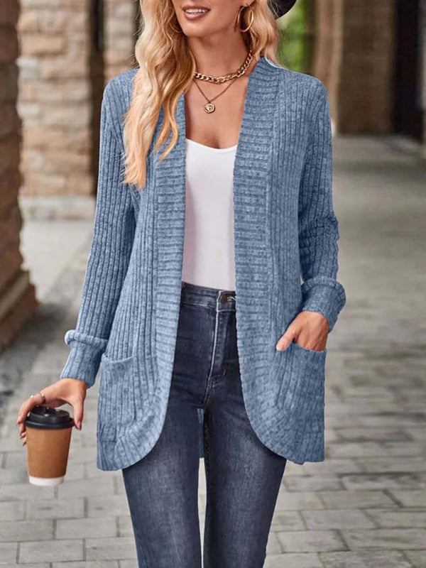 Kimono Vibes: Long Cardigan for Women – V-Neck Knitted Elegance