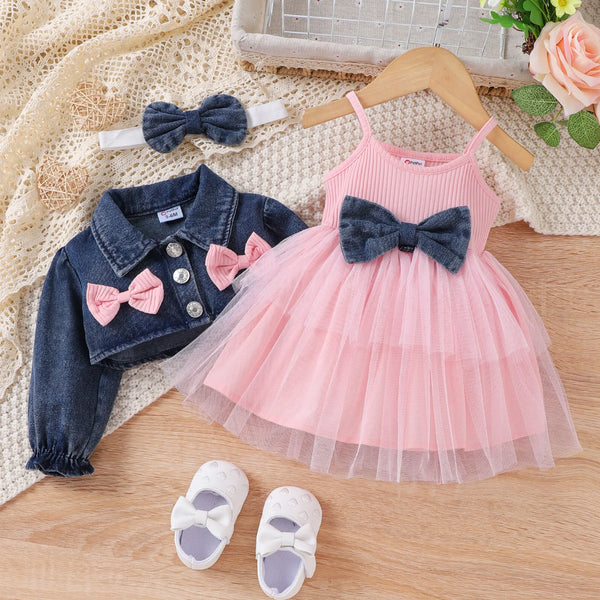 PatPat 3PCS Baby Girl Sweet 3D Design Suit-Dress