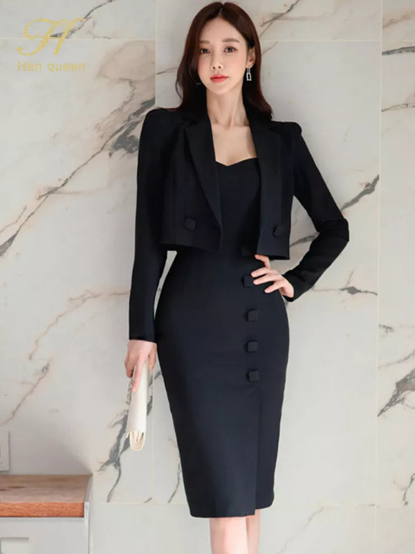 Elegant Two-Piece Suit Coat and Suspenders Dress