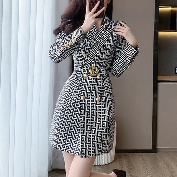 Double Breasted Blazer Dress with Print