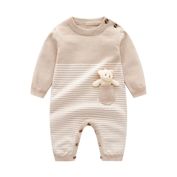 Baby Rompers: Camel Knitted Sweaters Long Sleeve Jumpsuits