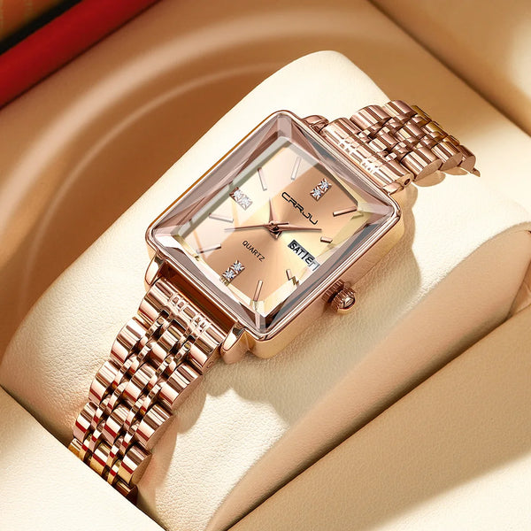 Waterproof Square Quartz Dress Watch with Steel Bracelet