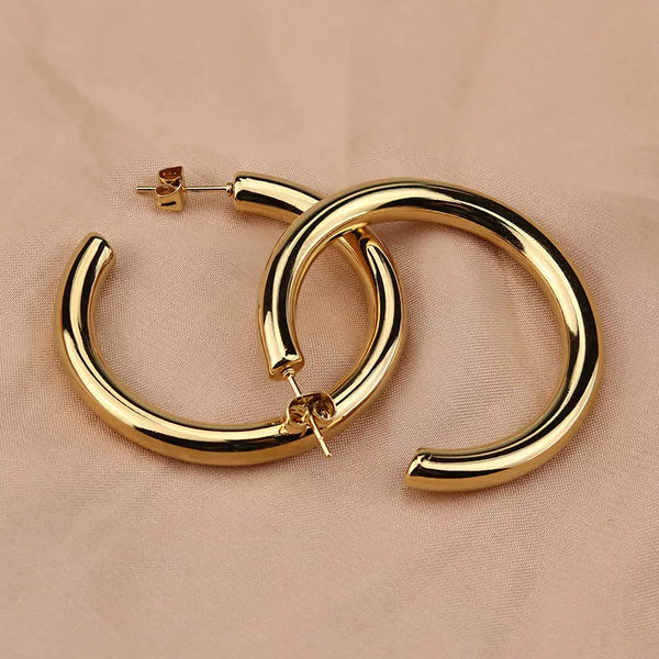 Oversize Gold Plated Round Circle Hoop Earrings