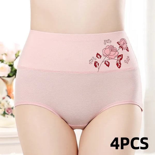 Plus Size Underwear 4PCS/set: High Waist Women’s Panties - Comfort Cotton Brief Breathable Panty