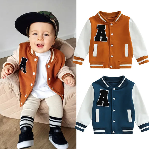 Toddler Baby Boy Girl Baseball Jacket Varsity Bomber Jackets Coat Color Block Button Down Casual Sports Outwear