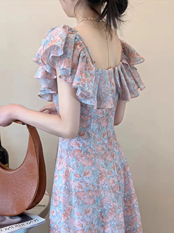 Off Shoulder Floral Dress with Vintage Elegance