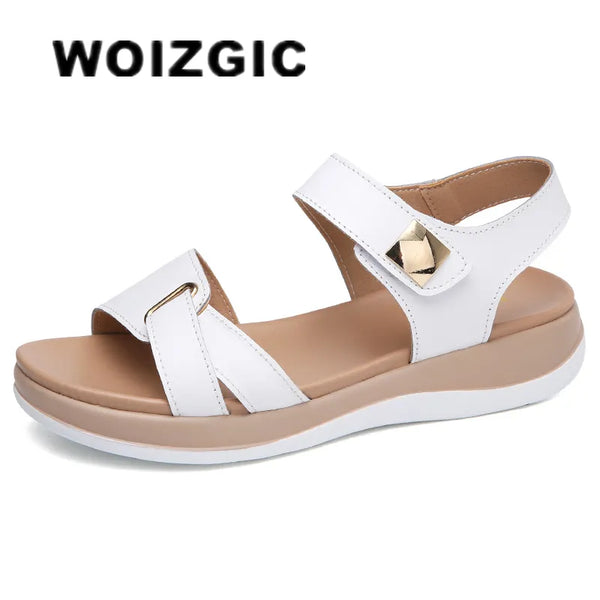 Soft Genuine Leather Sandals with Hook Loop for Beach