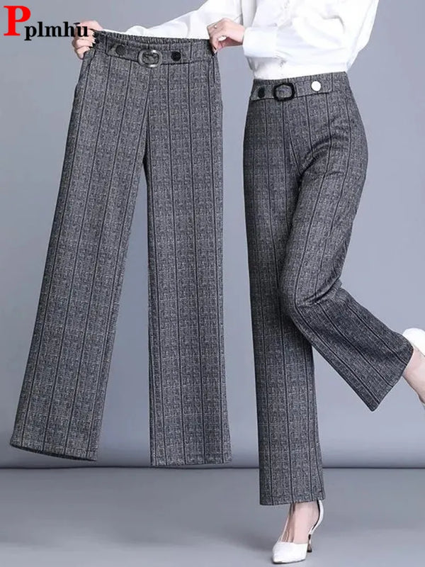 Plaid Wide-Leg Office Trousers