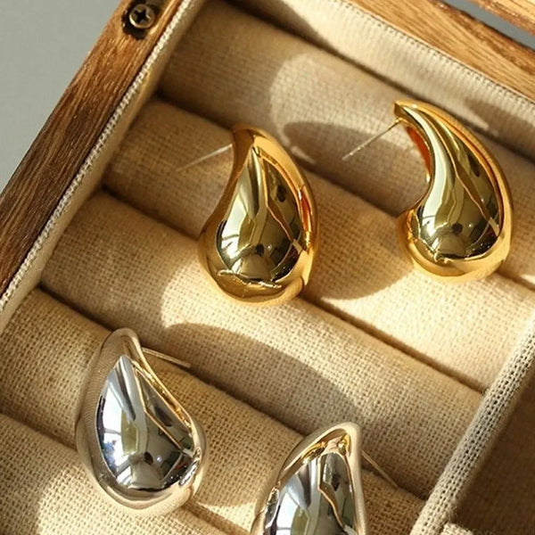 Gold Plated Chunky Teardrop Earrings - Statement Jewelry