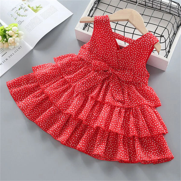 PatPat Summer Lovely Baby Girl Designer Clothes Dots or Floral Print Skirt Flounce Layered Sleeveless Baby Dress