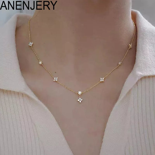 Inlaid Zircon Four-leaf Flower Chain Necklace: Niche Light Luxury Hot Fashion Choker Accessories