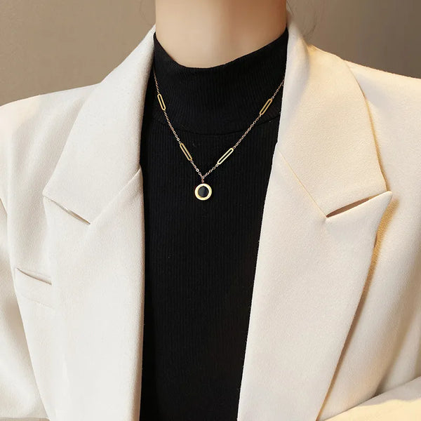 Fashionable Stainless Steel Roman Numeral Pendant Necklace