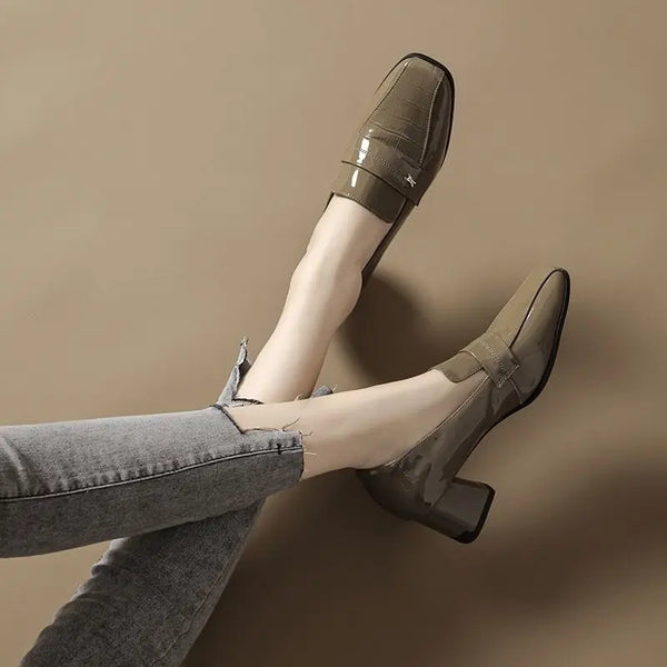 Chunky Heel Square Toe Loafers for Office Wear