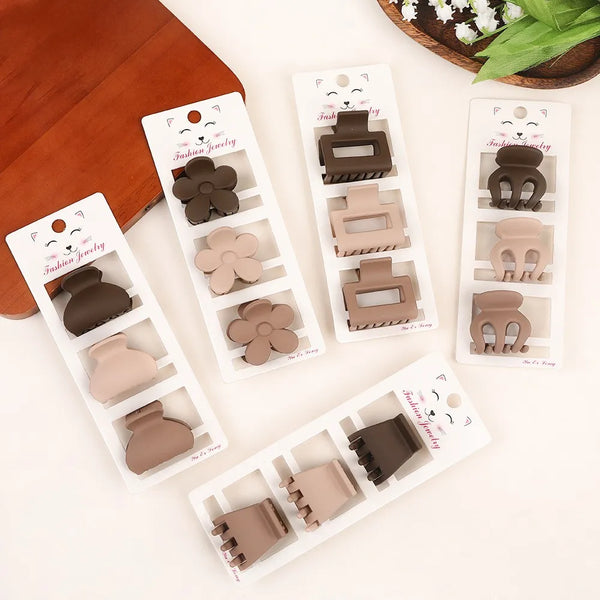 Coffee Color Three-piece Set Hairpin Barrettes - Frosted Geometric Headwear