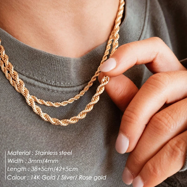 316L Stainless Steel Rope Chain Necklace